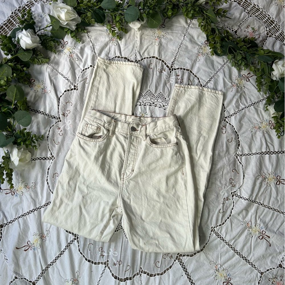 Pacsun white high rise dad jeans with brown stitching